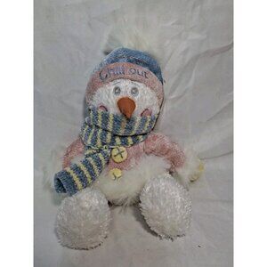 First & Main, White "FLAKES" Snowman "Chill Out" Hat, Sweater Scarf, Pink BLue